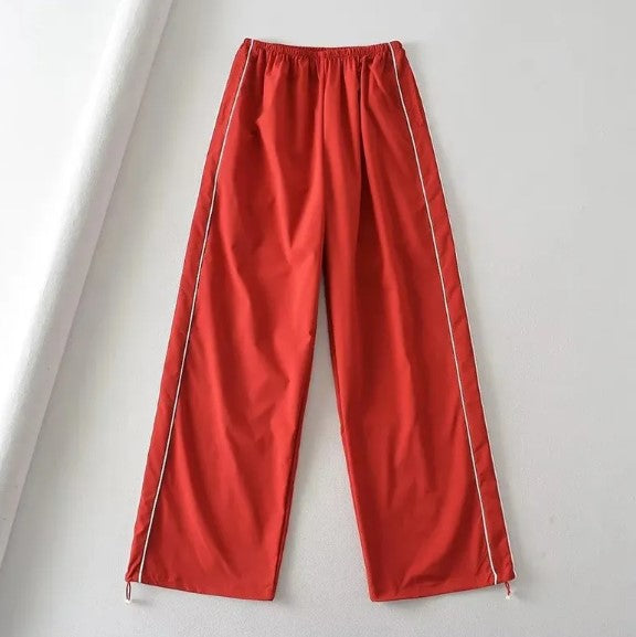 Retro Side-Stripe Wide Leg Track Pants
