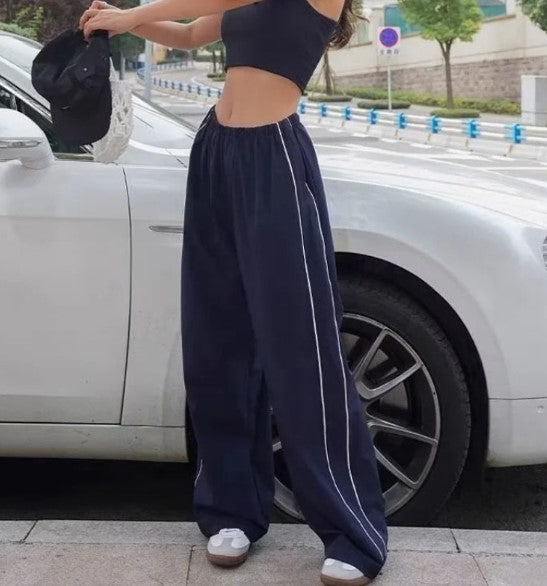 Retro Side-Stripe Wide Leg Track Pants