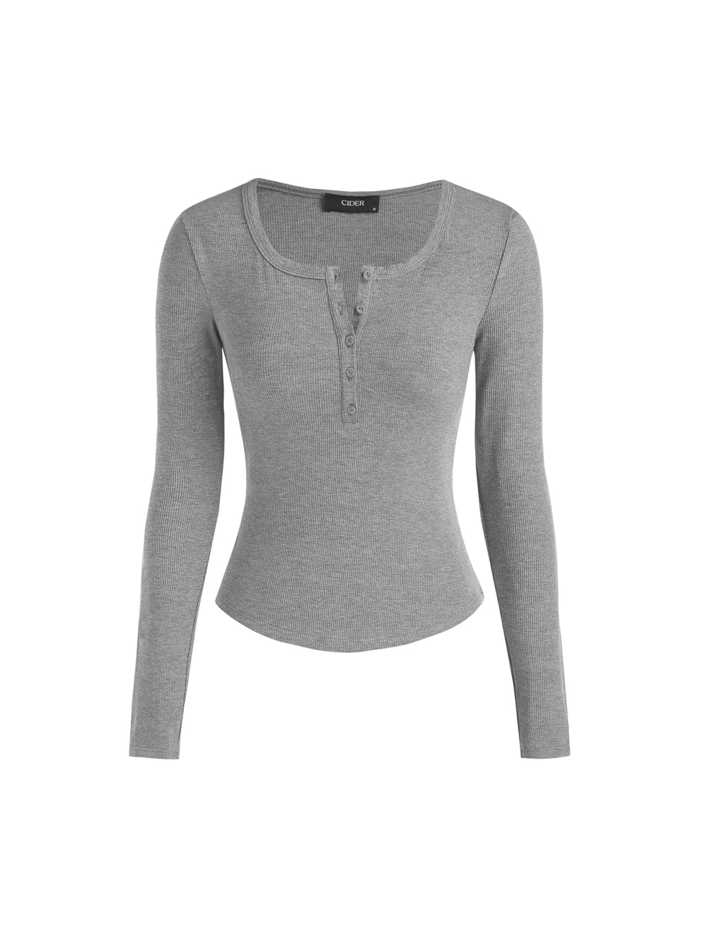 Henley Shirts for Women Long Sleeve Slim Fitted Basic Business Casual Tops for Women Button Ribbed Knit Base Layer Grey