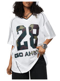 Womens Oversized Graphic Tees Letter Print V Neck Half Sleeve Summer Tops Loose T Shirt White Letter Large