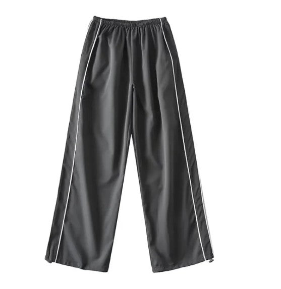Retro Side-Stripe Wide Leg Track Pants