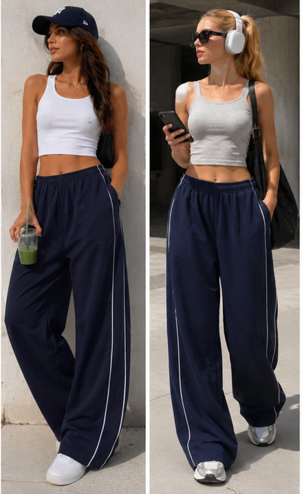 Retro Side-Stripe Wide Leg Track Pants