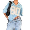 Womens Graphic Tees - Oversized Jersey Summer Top Jersey Top Coquette Clothes Y2k Streetwear Short Sleeve Shirts (BlueMMedium)