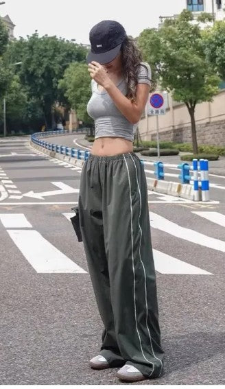 Retro Side-Stripe Wide Leg Track Pants
