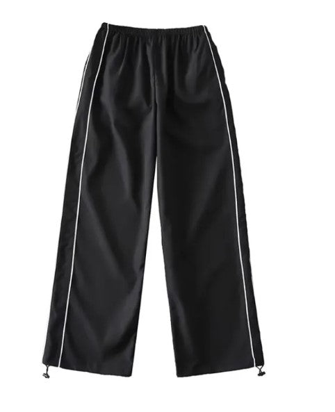 Retro Side-Stripe Wide Leg Track Pants