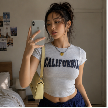 Baby Tees for Women Y2k Graphic Crop Tops Teen Girl Aesthetic Short Sleeve Slim Fit T Shirt Cute Summer Clothing