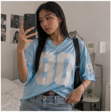 Womens Graphic Tees - Oversized Jersey Summer Top Jersey Top Coquette Clothes Y2k Streetwear Short Sleeve Shirts (BlueMMedium)