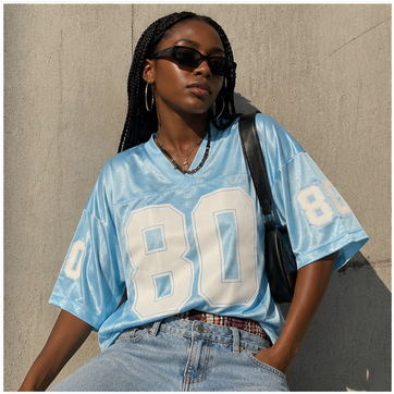 Womens Graphic Tees - Oversized Jersey Summer Top Jersey Top Coquette Clothes Y2k Streetwear Short Sleeve Shirts (BlueMMedium)