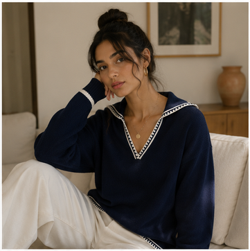 Womens V Neck Sweaters Spring Long Sleeve Oversized Collar Knit Pullover Jumper TopsNavyMedium