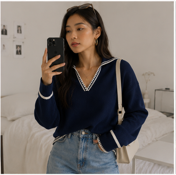 Womens V Neck Sweaters Spring Long Sleeve Oversized Collar Knit Pullover Jumper TopsNavyMedium