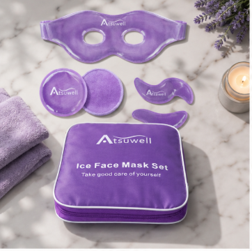 Atsuwell Cooling Ice Face Eye Mask Set for Dark Circles and Puffiness 6 Gel Cold Packs for Face Eyes Soft Plush Lining Ice Pads Cold Compress Relaxation Cool Bag Included