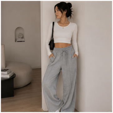 Womens Wide Leg Sweatpants Trendy High Waist Lounge Joggers Loose Fit Elastic Drawstring Casual Pants with Pockets Grey
