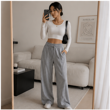 Womens Wide Leg Sweatpants Trendy High Waist Lounge Joggers Loose Fit Elastic Drawstring Casual Pants with Pockets Grey