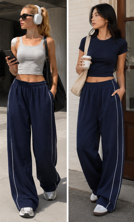 Retro Side-Stripe Wide Leg Track Pants