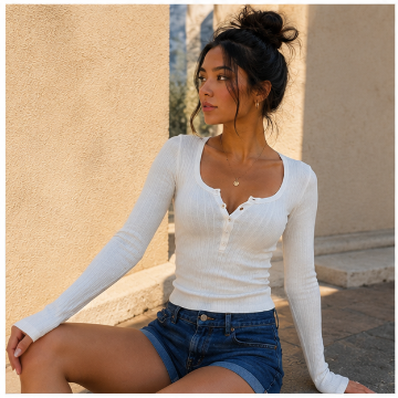Long  Sleeve Shirts for Women Basic Casual Pullover Slim Sweater Fitted Y2K Going Out Ribbed Knit Crop Top Sweater Pure White Small